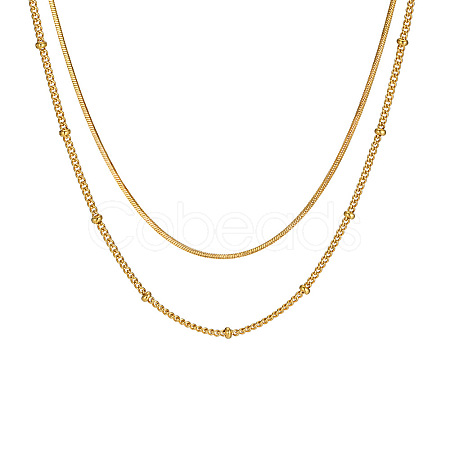 304 Stainless Steel Double-Layer Necklace LS-NJEW-Q321-01G-1