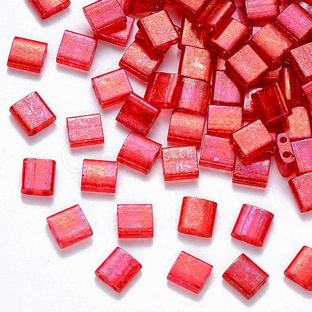 FGB 2-Hole Baking Paint Transparent Glass Seed Beads X-SEED-S031-L-254-1