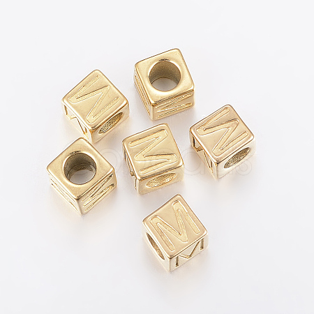 304 Stainless Steel Large Hole Letter European Beads X-STAS-H428-01G-M-1