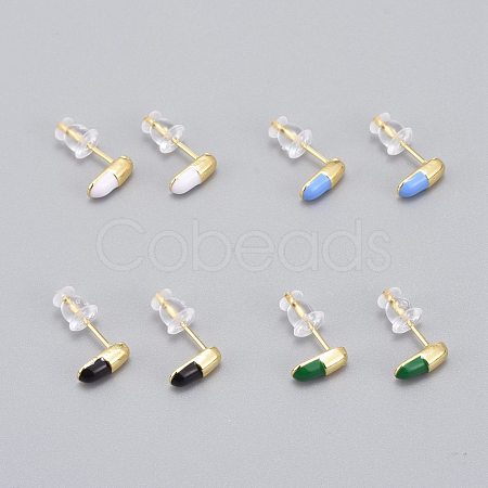 Brass Enamel Stud Earrings EJEW-L231-66-1