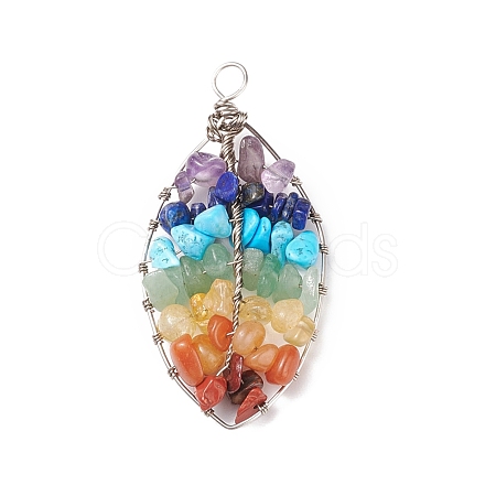 Chakra Natural Mixed Stone Chip Big Pendants PALLOY-JF01662-02-1