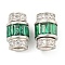 925 Sterling Silver Micro Pave Cubic Zirconia Screw Clasps, Column, Real Platinum Plated, Green, 11x7mm, Hole: 3.5mm