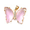 Brass Micro Pave Clear Cubic Zirconia Pendants, with Glass, Butterfly, Golden, Thistle, 20x26.5x5mm