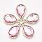 UV Plating Acrylic Pendants, with Acrylic Rhinestone, Faceted, Teardrop, Light Gold, Pink, 25x16x4.5mm, Hole: 2mm