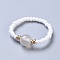 Natural White Moonstone Stretch Rings, with Glass Seed Beads, Size 8, 18mm