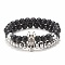 2Pcs 2 Style Synthetic Hematite & Black Stone & Natural Obsidian Stretch Bracelets Set with Cubic Zirconia Skull, Gemstone Jewelry for Women, Platinum, Inner Diameter: 2-3/8 inch(6cm), 1Pc/style