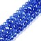 Electroplate Glass Beads Strands, Pearl Luster Plated, Faceted, Rondelle, Medium Blue, 8x6mm, Hole: 1mm, about 64~65pcs/strand, 40~41cm