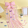 Polyester Bowknot & Wood Hair Clips Storage Hangers with Yarn AJEW-WH0596-944-4
