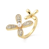 Brass Micro Pave Cubic Zirconia ABS Imitation Pearl Cuff Rings RJEW-D307-02G-A-2