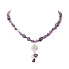 Natural Amethyst & Pearl & Cubic Zirconia Tree of Life Pendant Necklace NJEW-JN04335-01-5