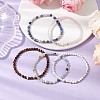 4mm Round Mixed Gemstone & Lightning Bolt Brass Beaded Stretch Bracelets BJEW-JB10856-2