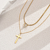 Stainless Steel Crystal Rhinestone Cross Pendant Double Layer Necklaces for Women BW9176-2
