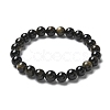 Natural Golden Sheen Obsidian Bead Stretch Bracelets X-BJEW-K212-B-020-6