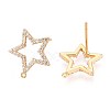 Brass Micro Pave Clear Cubic Zirconia Star Stud Earring Findings KK-T071-21G-2