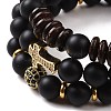 3Pcs Natural Dyed & Heated Black Agate and Coconut Beads Stretch Bracelets Set BJEW-JB08933-5