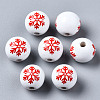 Painted Natural Wood European Beads WOOD-S057-039B-1