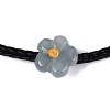 Natural Jadeite Flower Adjustable Cowhide Leather Cord Slider Bracelets with Brass Slider Beads BJEW-N041-05-3