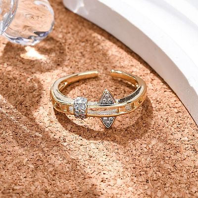 Brass Micro Pave Clear Cubic Zirconia Cuff Finger Rings for Women RJEW-C116-02G-1