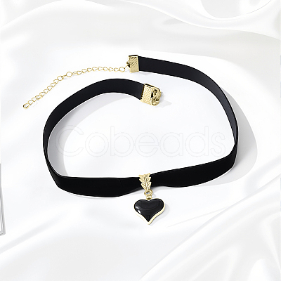 Alloy Enamel Heart Pendant Black Velvet Choker Necklaces for Women NJEW-WH20014-01B-1