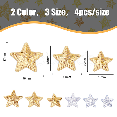 24Pcs 6 Style Star Computerized Embroidery Cloth Iron On Sequins Patches PATC-HY0001-12-1