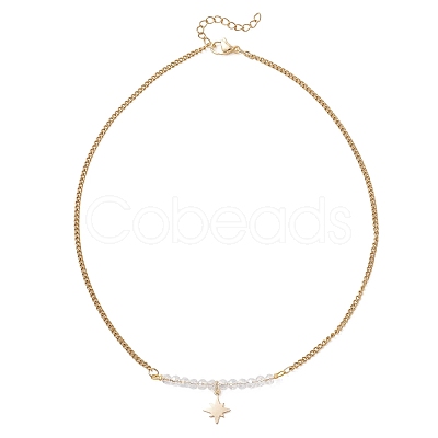 Electroplate Glass Faceted Rondelle Beaded Alloy Pendant 304 Stainless Steel Curb Chain Necklaces for Women NJEW-JN05764-03-1