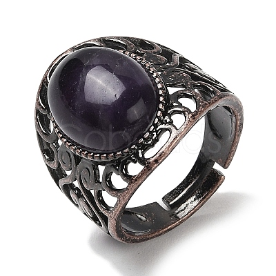 Natural Amethyst Oval Adjustable Rings RJEW-K271-06R-20-1