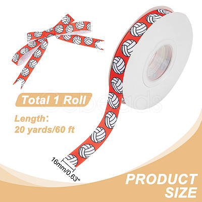 20 Yards Sport Ball Printed Polyester Volleyball Grosgrain Ribbon OCOR-WH0085-75A-02-1