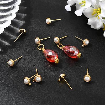 SHEGRACE Brass ABS Imitation Pearl Half Round Stud Earring Findings XGR0101G-118G-1