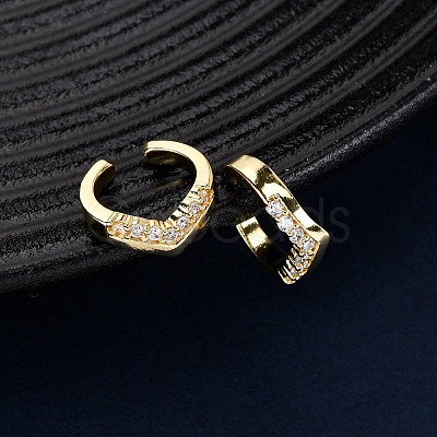 Brass Micro Pave Clear Cubic Zirconia C-Shaped Cuff Earrings LS-EJEW-D328-09G-03-1