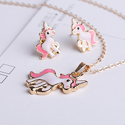Unicorn Alloy Enamel Pendant Necklaces & Stud Earrings Sets FS-WGDFD22-01-1