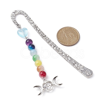 Flower Pattern Alloy Hook Bookmarks AJEW-JK00250-05-1