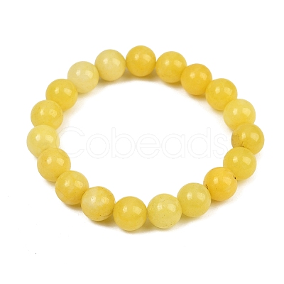 Natural Yellow Jade Bead Stretch Bracelets BJEW-K212-C-038-1