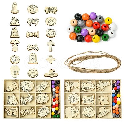 2 Sets 2 Styles DIY Wood Pendants WOOD-CJ0002-28-1