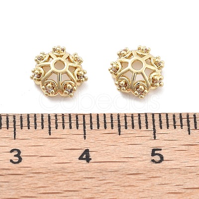 Rack Plating Flower Brass Micro Pave Clear Cubic Zirconia Bead Caps KK-H449-65G-02-NR-1