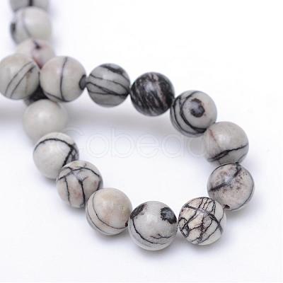 Round Natural Black Silk Stone/Netstone Bead Strands G-R345-10mm-20-1