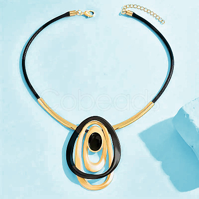 Oval Alloy & Resin Pendant Necklaces FS-WG6879B-01-1