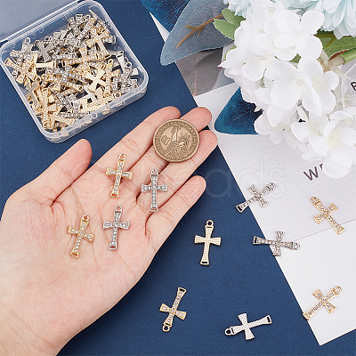 60Pcs 2 Colors Alloy with Crystal Rhinestone Pendants ALRI-UN0001-04-1