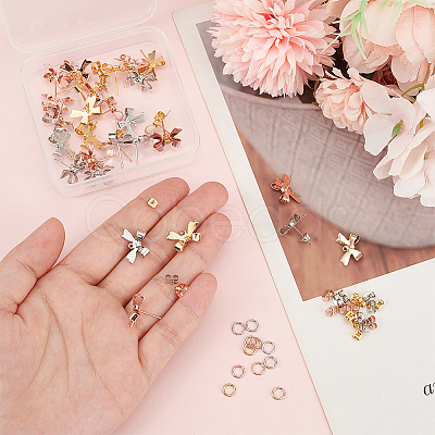 Bowknot Shapes Brass Stud Earring Findings KK-AN0001-09-1