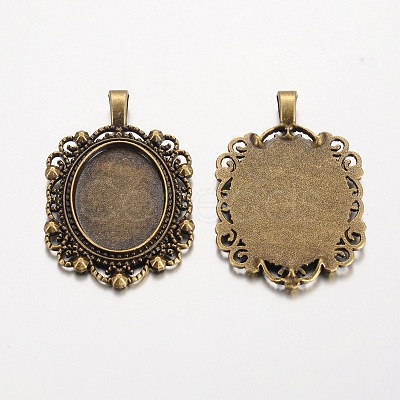 Oval Tibetan Style Alloy Pendant Cabochon Settings PALLOY-K109-94AB-NR-1