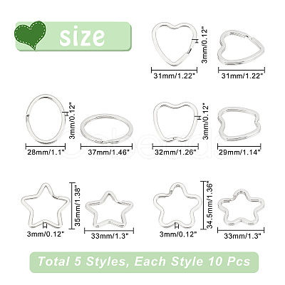 CHGCRAFT 50Pcs 5 Style Iron Keychain Clasps FIND-CA0003-95-1