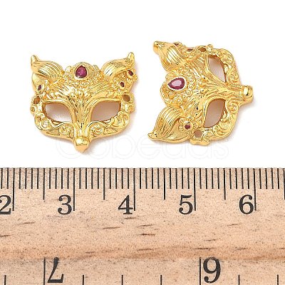 Brass Micro Pave Hot Pink Cubic Zirconia Fox Mask Connector Charms X-KK-H526-11G-01-1