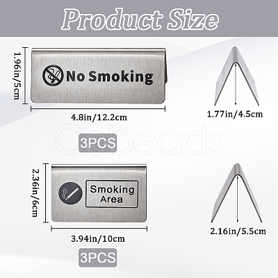 6Pcs 2 Styles 201 Stainless Steel Hotel Resturant Table No Smoking & Smoking Area Tent Sign AJEW-CP0003-74-1