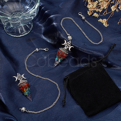 2Pcs Gemstone Chip & Resin Orgonite Dowsing Pendulum Big Pendants AJEW-SC0003-25-1