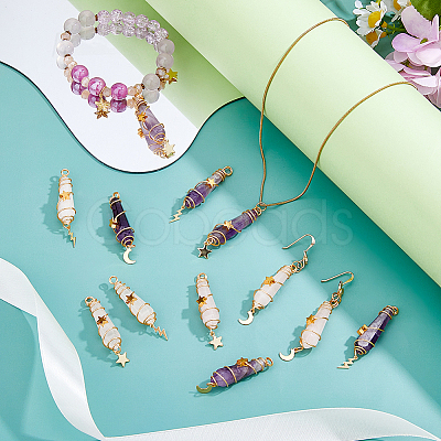 12Pcs 6 Styles Natural Amethyst & Rose Quartz Pointed Copper Wire Wrapped Faceted Bullet Big Pendants PALLOY-FH00151-1