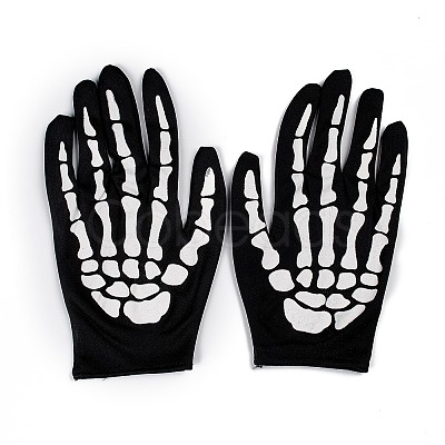 Polyester Skeleton Hand Horror Full Finger Gloves AJEW-A045-01A-1