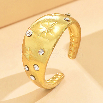 304 Stainless Steel Crystal Rhinestone Cuff Open Rings WG21D81-04-1