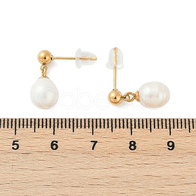 304 Stainless Steel Natural Freshwater Pearl Dangle Stud Earrings X-EJEW-G423-20G-1