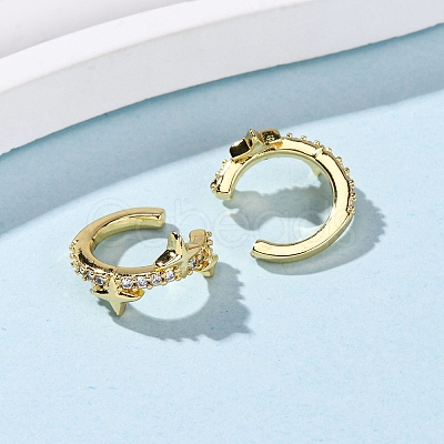 Brass Micro Pave Clear Cubic Zirconia Cuff Earrings EJEW-D328-02G-03-1