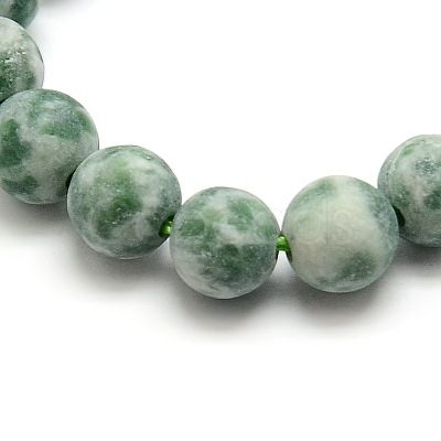 Frosted Natural Green Spot Jasper Round Bead Strands G-M064-4mm-10-1