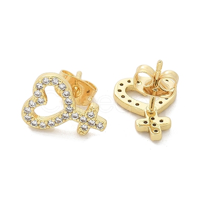 Brass Micro Pave Clear Cubic Zirconia Stud Earrings EJEW-M076-01G-03-1